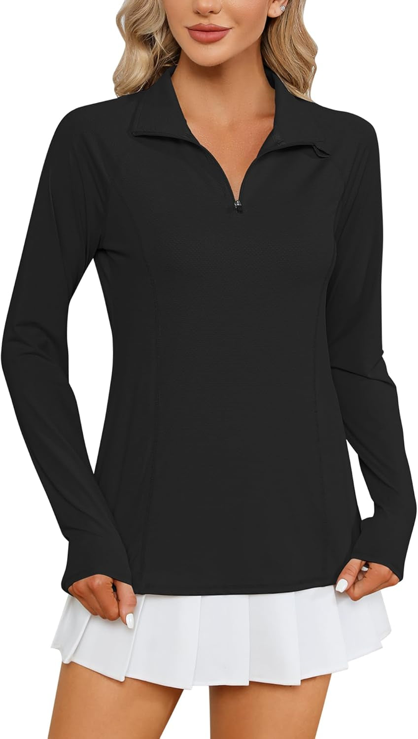 Long Sleeve Shirts, Sun Protection, 1/4 Zip, Quick Dry, Black