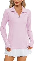 Long Sleeve Shirts, Sun Protection, 1/4 Zip, Quick Dry, Pink