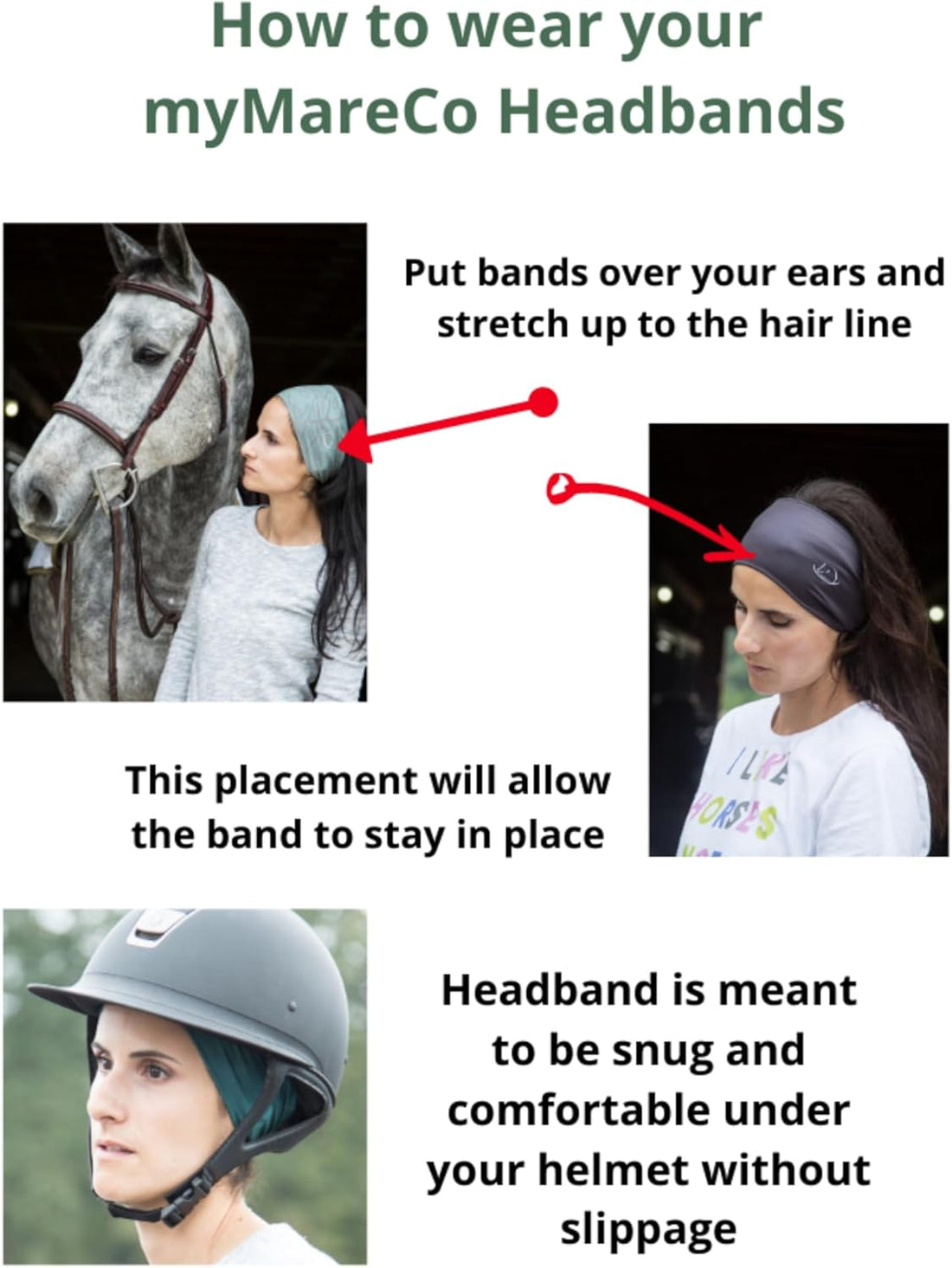 Equestrian Headbands for Women, under Riding Helmet Bands, Sportswear Wide Hair Wrap Suitable for Use with Bike Helmets, Yoga & Hiking