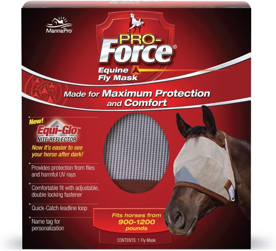 Pro-Force Equine Fly Mask | Horse Fly Mask with UV Protection | Adjustable Fit for Comfort | without Ears, Brown