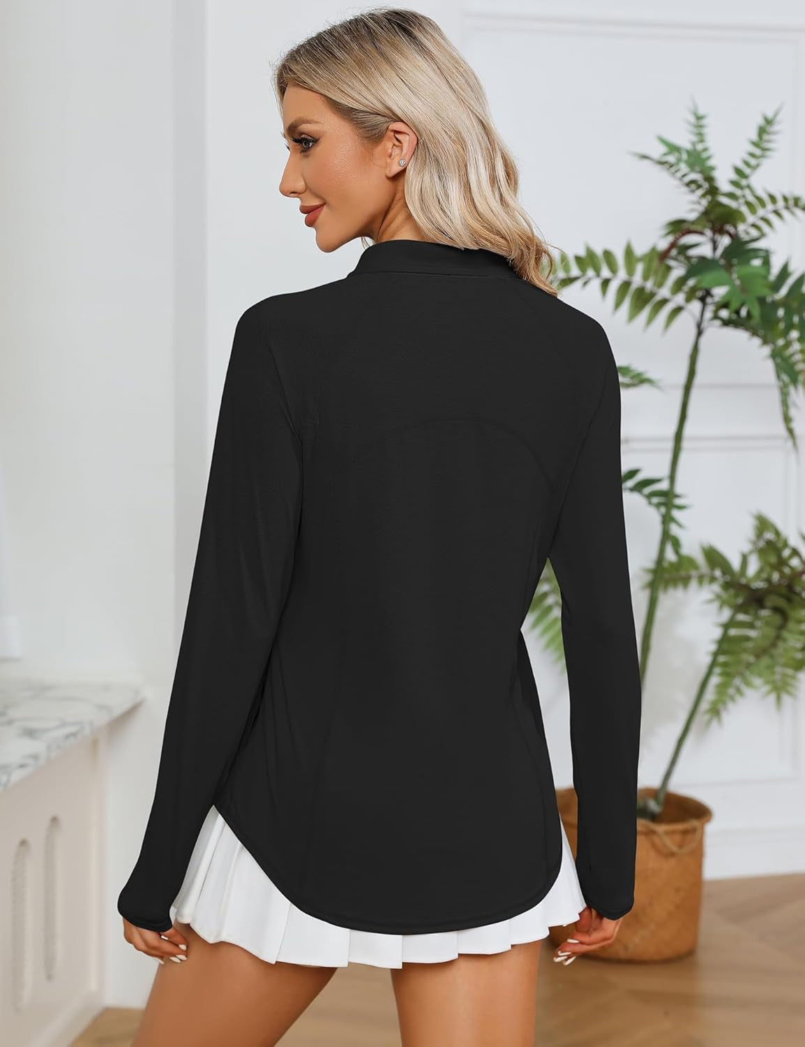 Long Sleeve Shirts, Sun Protection, 1/4 Zip, Quick Dry, Black