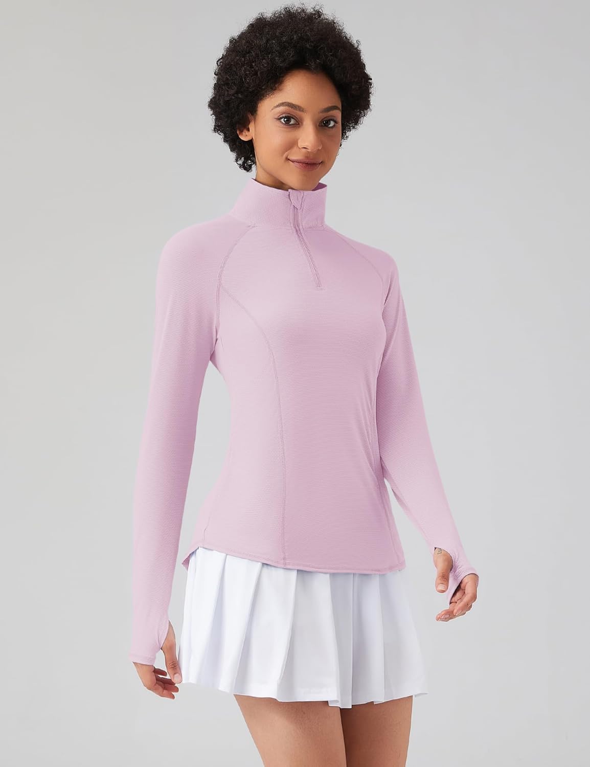 Long Sleeve Shirts, Sun Protection, 1/4 Zip, Quick Dry, Pink