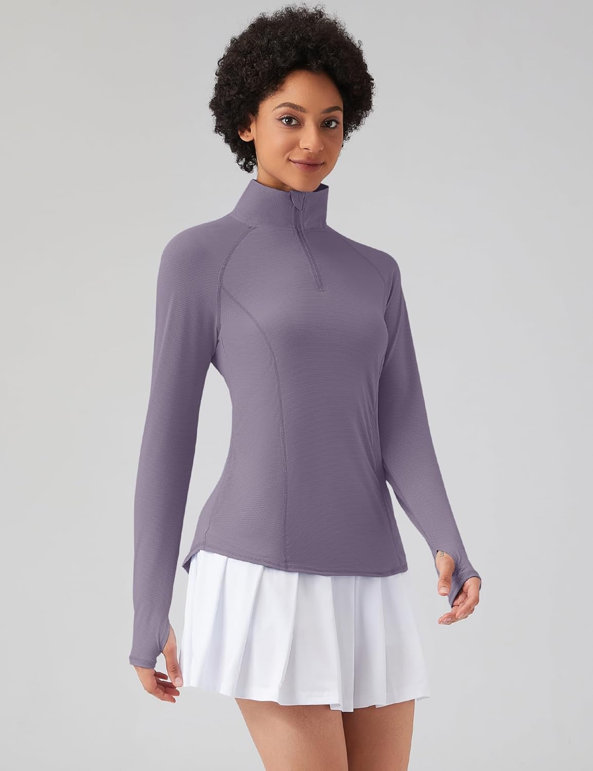 Long Sleeve Shirts, Sun Protection, 1/4 Zip, Quick Dry, Purple
