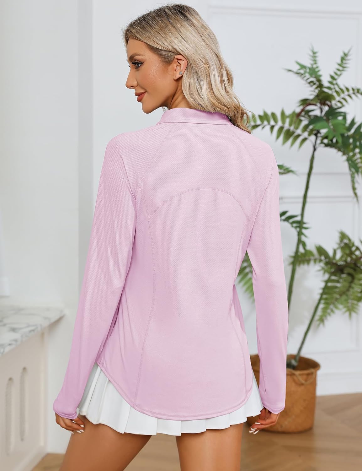Long Sleeve Shirts, Sun Protection, 1/4 Zip, Quick Dry, Pink