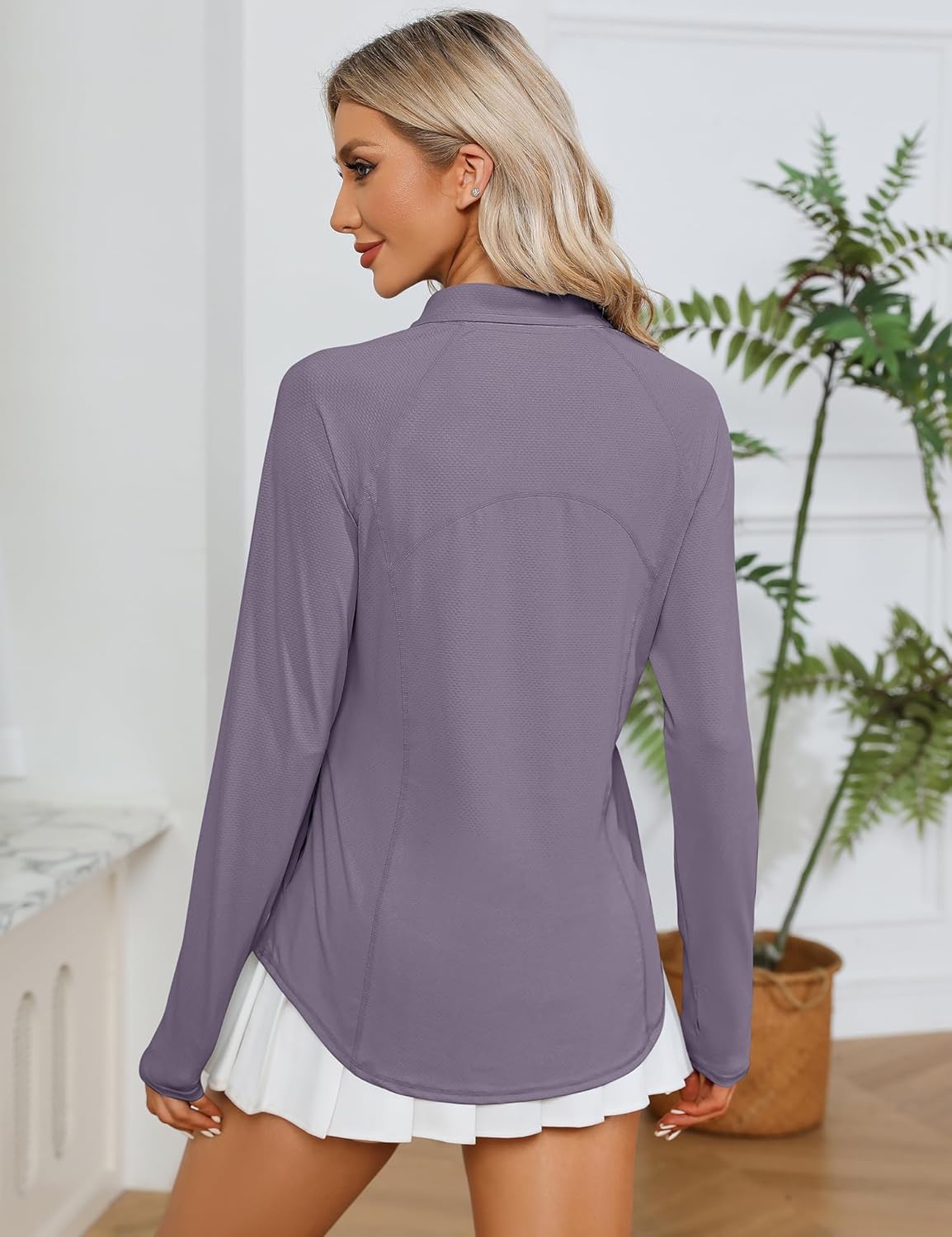 Long Sleeve Shirts, Sun Protection, 1/4 Zip, Quick Dry, Purple
