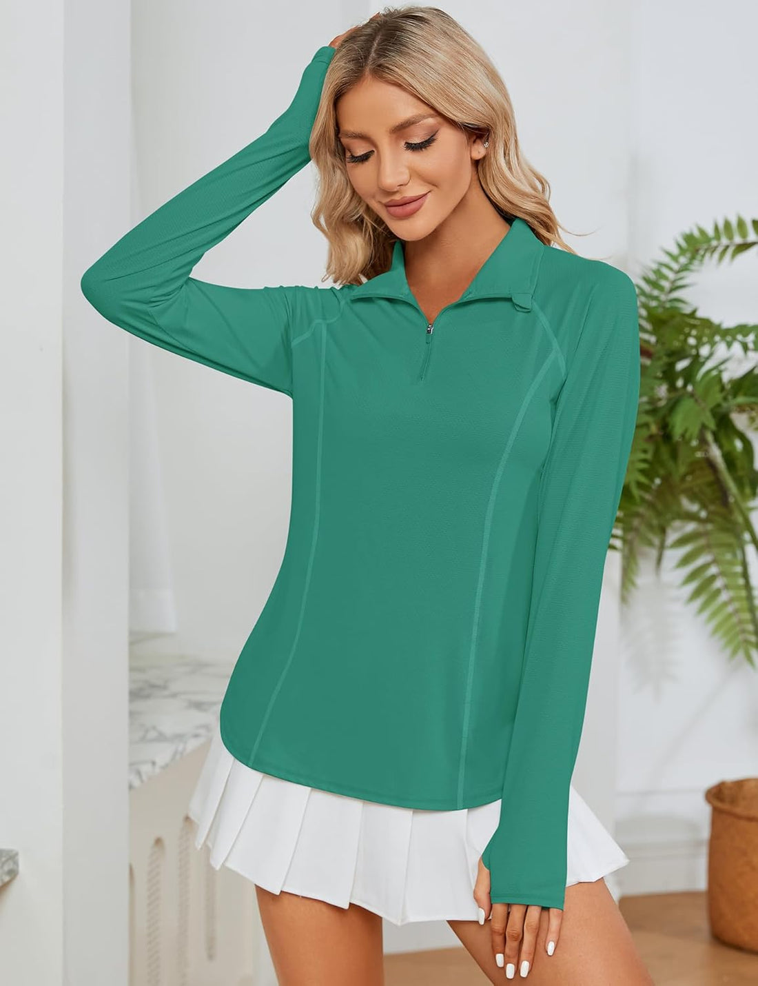 Women Long Sleeve Shirts Sun Protection 1/4 Zip Summer Quick Dry Hiking Shirts Quarter Zip Pullover for Women