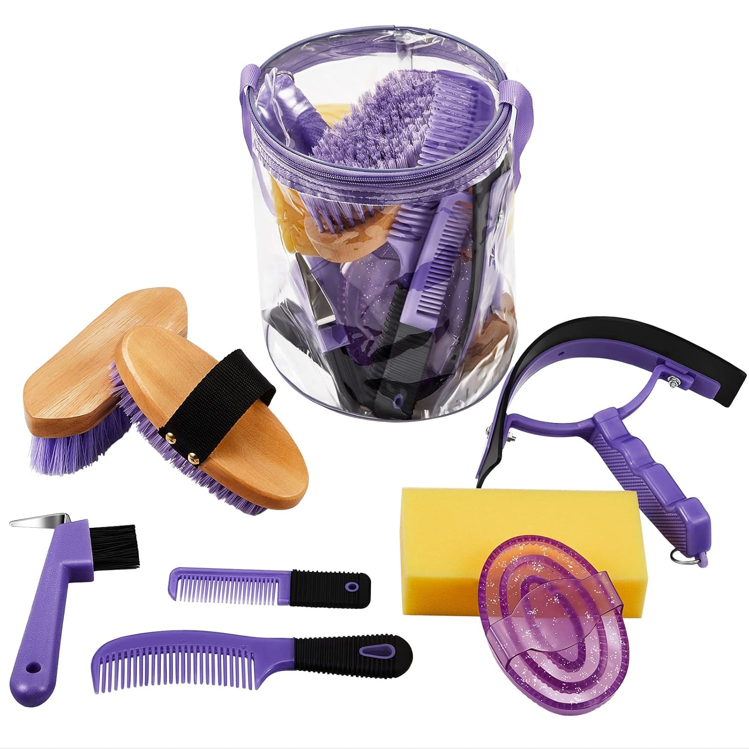 Grooming Kit with Tote Bag, 9 Pieces (Purple)