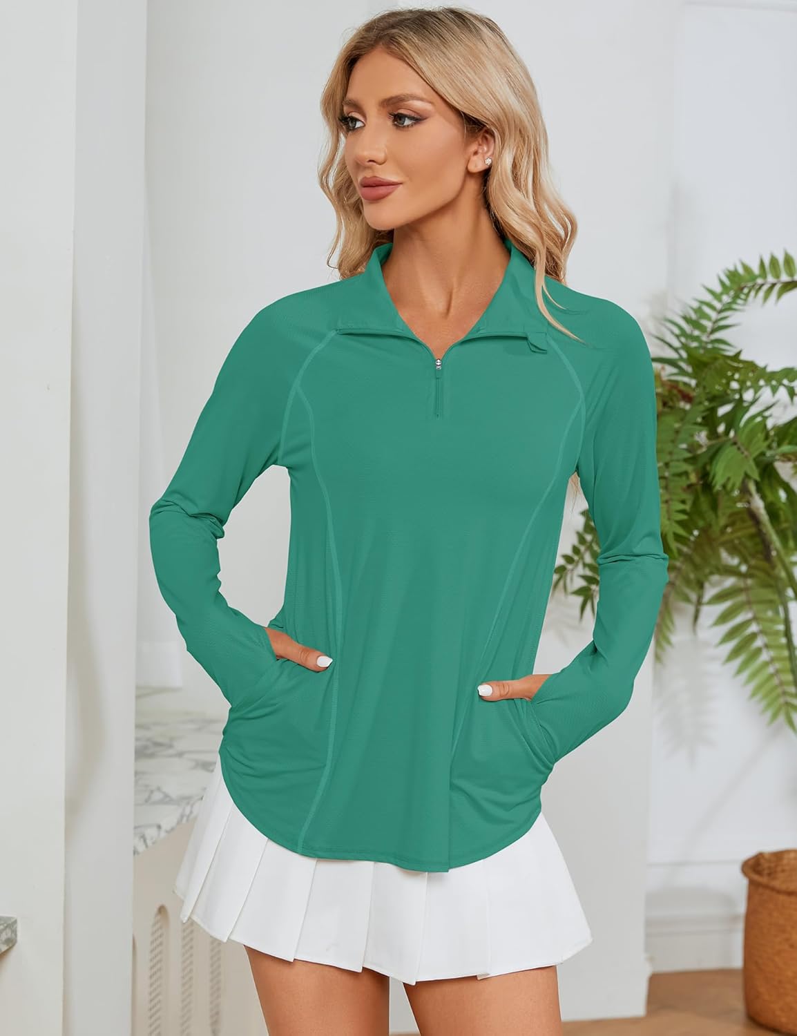 Women Long Sleeve Shirts Sun Protection 1/4 Zip Summer Quick Dry Hiking Shirts Quarter Zip Pullover for Women