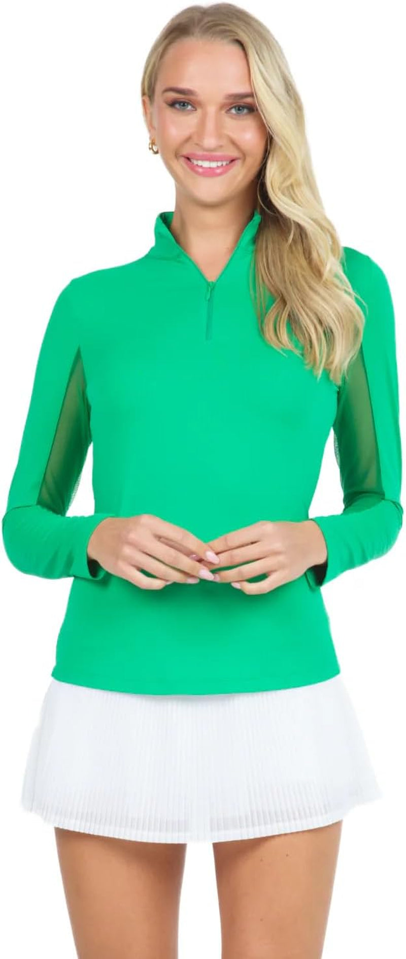 IBKUL Women'S Solid Long Sleeve 1/4-Zip Mock Neck Shirt