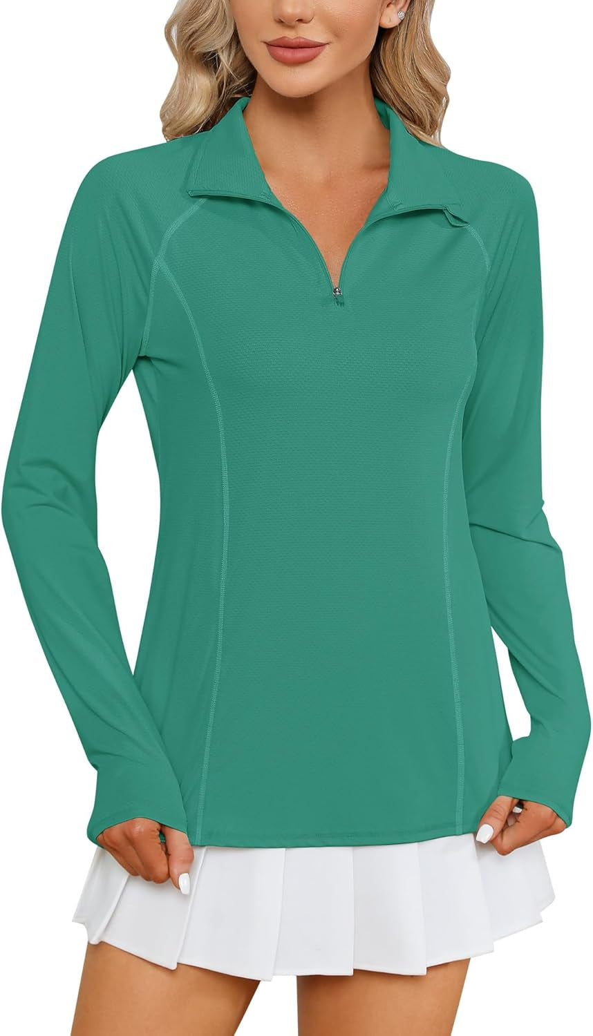 Women Long Sleeve Shirts Sun Protection 1/4 Zip Summer Quick Dry Hiking Shirts Quarter Zip Pullover for Women