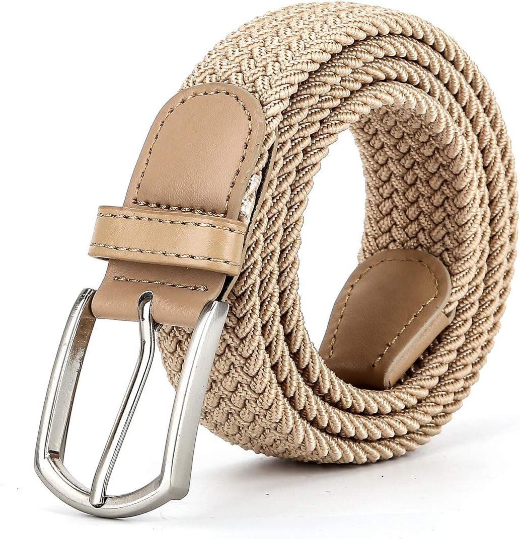 Braided Stretch Belt, Beige, Black, or White