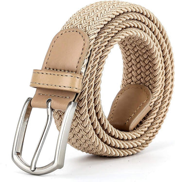 Braided Stretch Belt, Beige, Black, or White