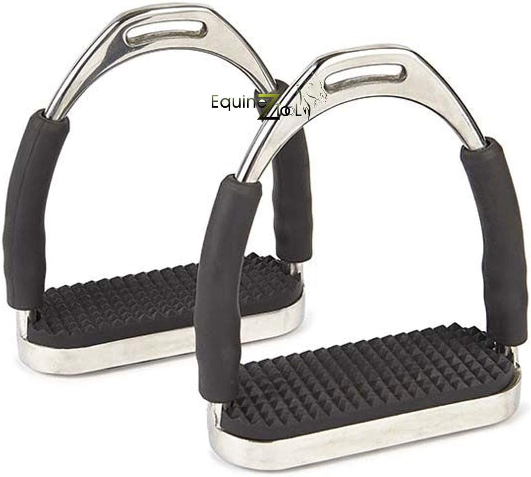 Flex Stainless English Saddle Stirrups Iron Pads Knee Ankle Stress Pain Relief