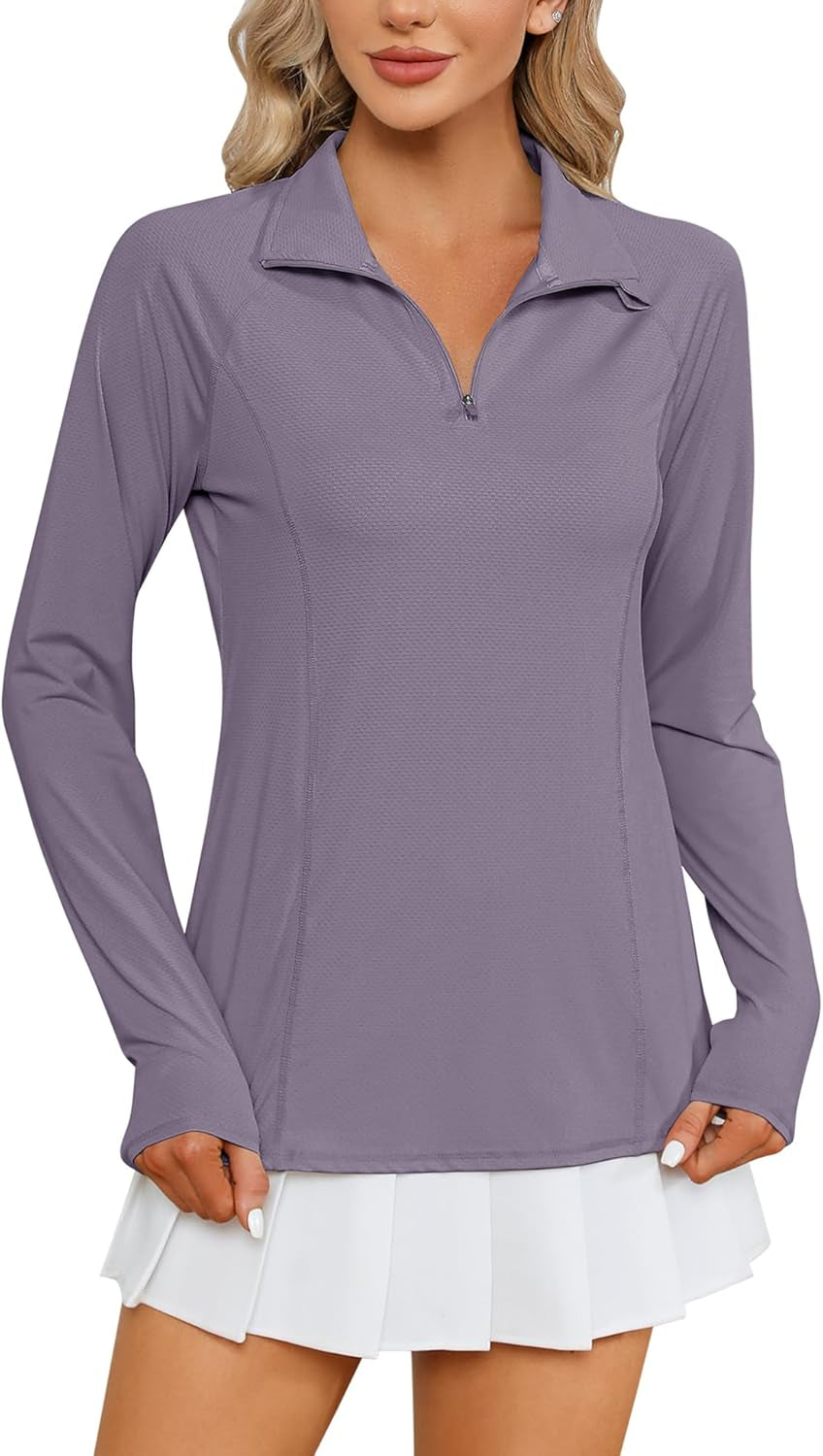 Long Sleeve Shirts, Sun Protection, 1/4 Zip, Quick Dry, Purple